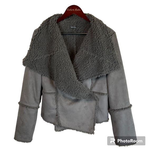 Dolce cabo Jackets & Blazers - Dolce Cabo Womens L Jacket Open Front Vegan Leather Fleece Warm Cozy Comfort T1